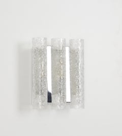 Pair of Chrome and Ice Glass Wall Sconces by Doria, Germany, 1960s