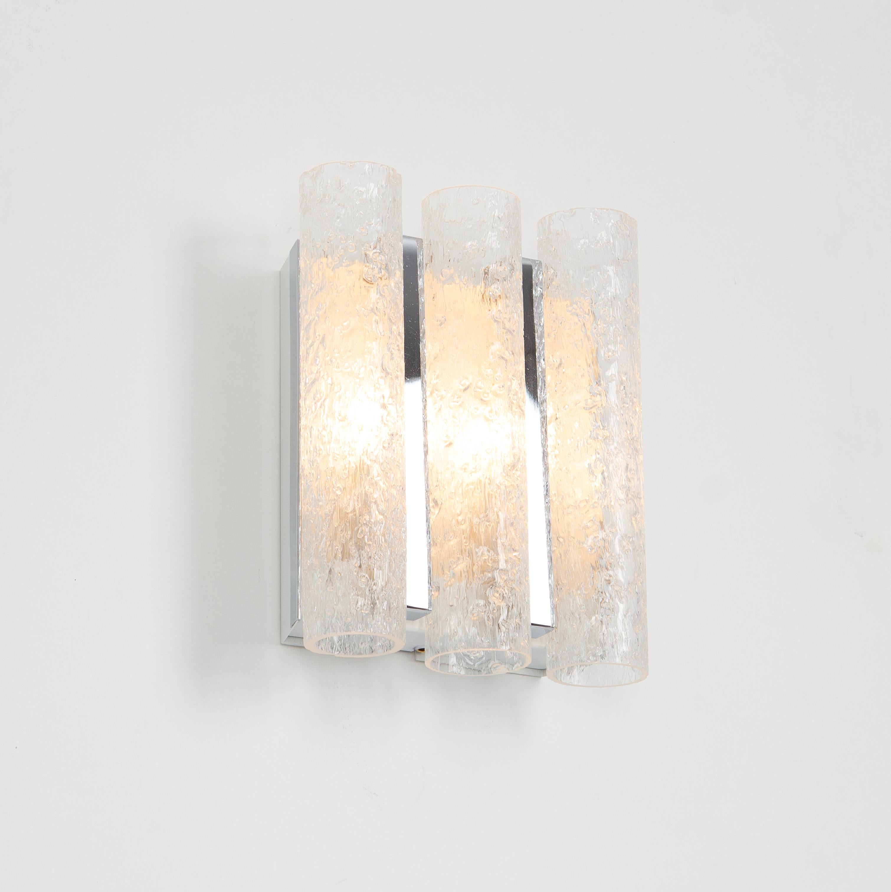 Mid-20th Century Pair of Chrome and Ice Glass Wall Sconces by Doria, Germany, 1960s For Sale