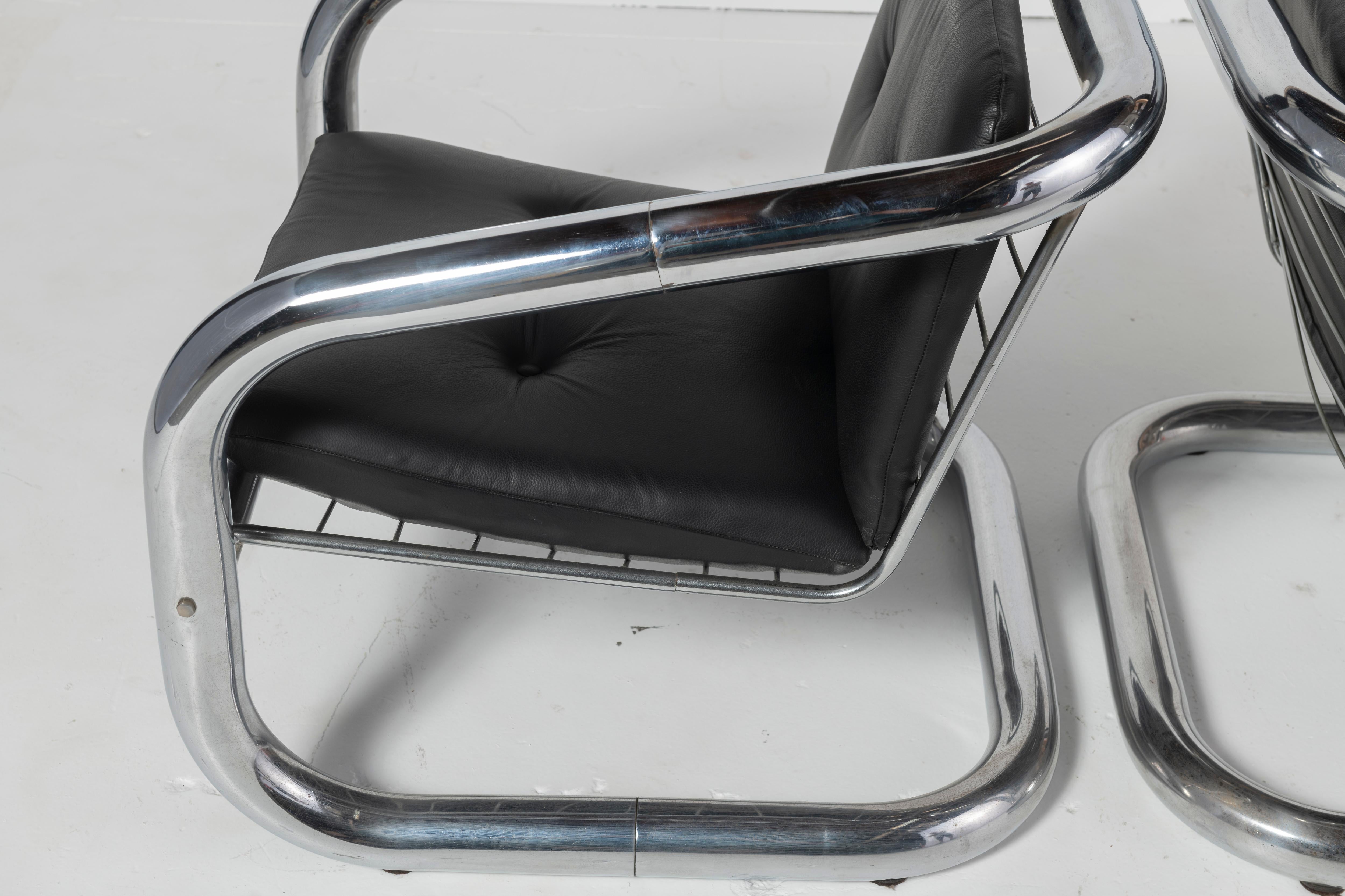 Pair of Chrome and Leather Armchairs by L'Atelier San Paulo In Good Condition For Sale In San Francisco, CA