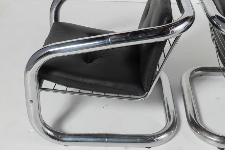 Pair of Chrome and Leather Armchairs by L'Atelier San Paulo In Good Condition For Sale In San Francisco, CA
