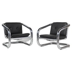 Pair of Chrome and Leather Armchairs by L'Atelier San Paulo