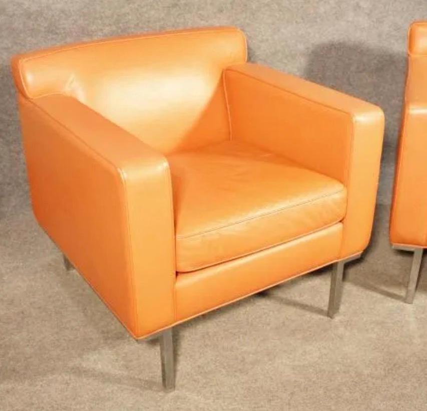 Mid-Century Modern Pair of Chrome and Leather Armchairs