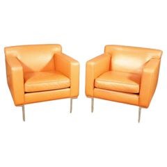 Pair of Chrome and Leather Armchairs