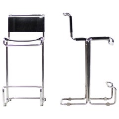 Pair of Chrome and Leather Bar Stools