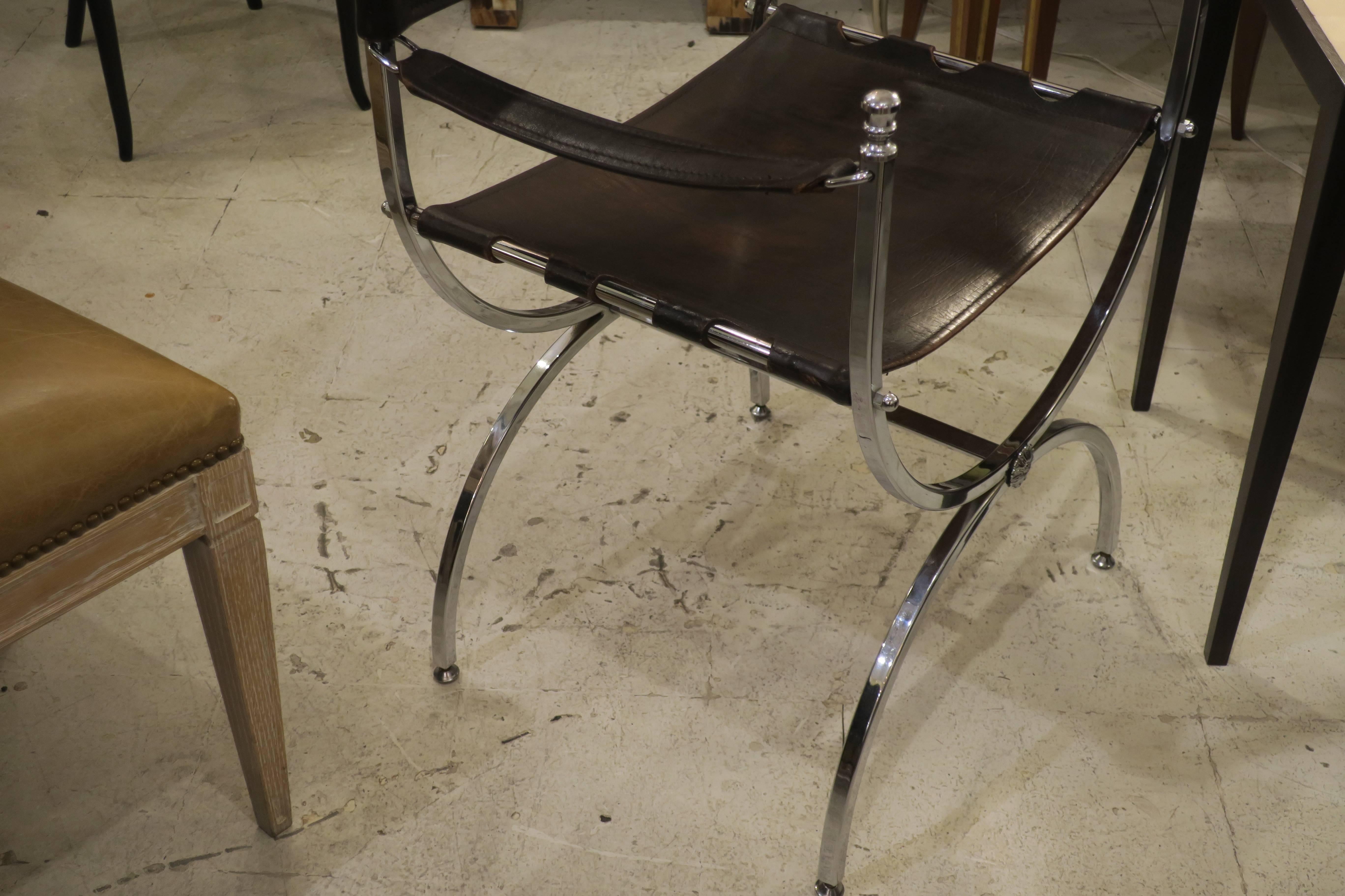 Pair of Chrome and Leather Directors Chairs Attributed to Maison Jansen 3