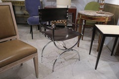 Pair of Chrome and Leather Directors Chairs Attributed to Maison Jansen