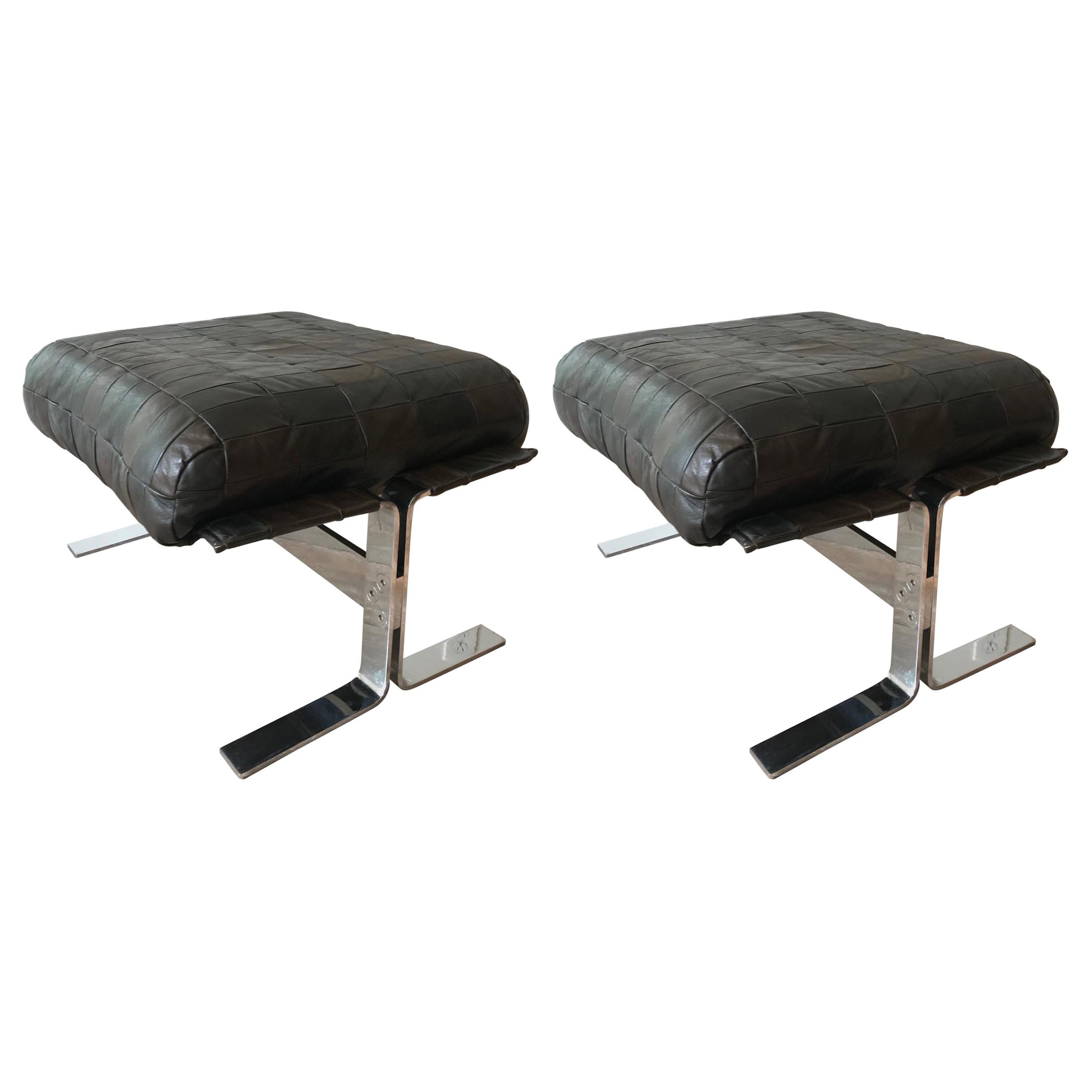 Pair of Chrome and Leather Ottomans by Kipp Stewart for Pace