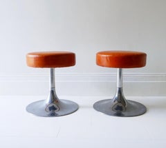 Pair of Chrome and Leather Stools, Italy 1970s