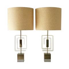 Pair of Chrome and Lucite Spiral Table Lamps, 1970s