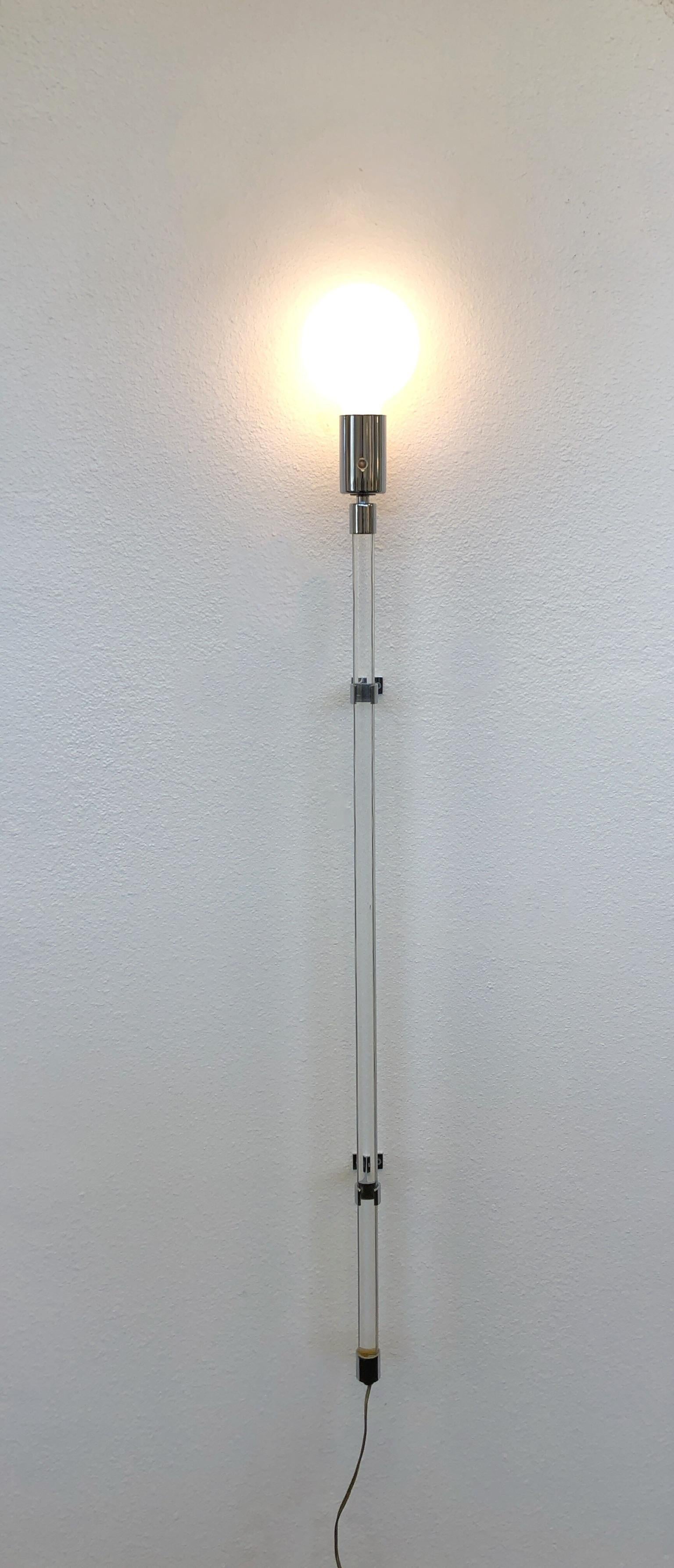 Late 20th Century Pair of Chrome and Lucite Wall Sconces by Peter Hamburger For Sale