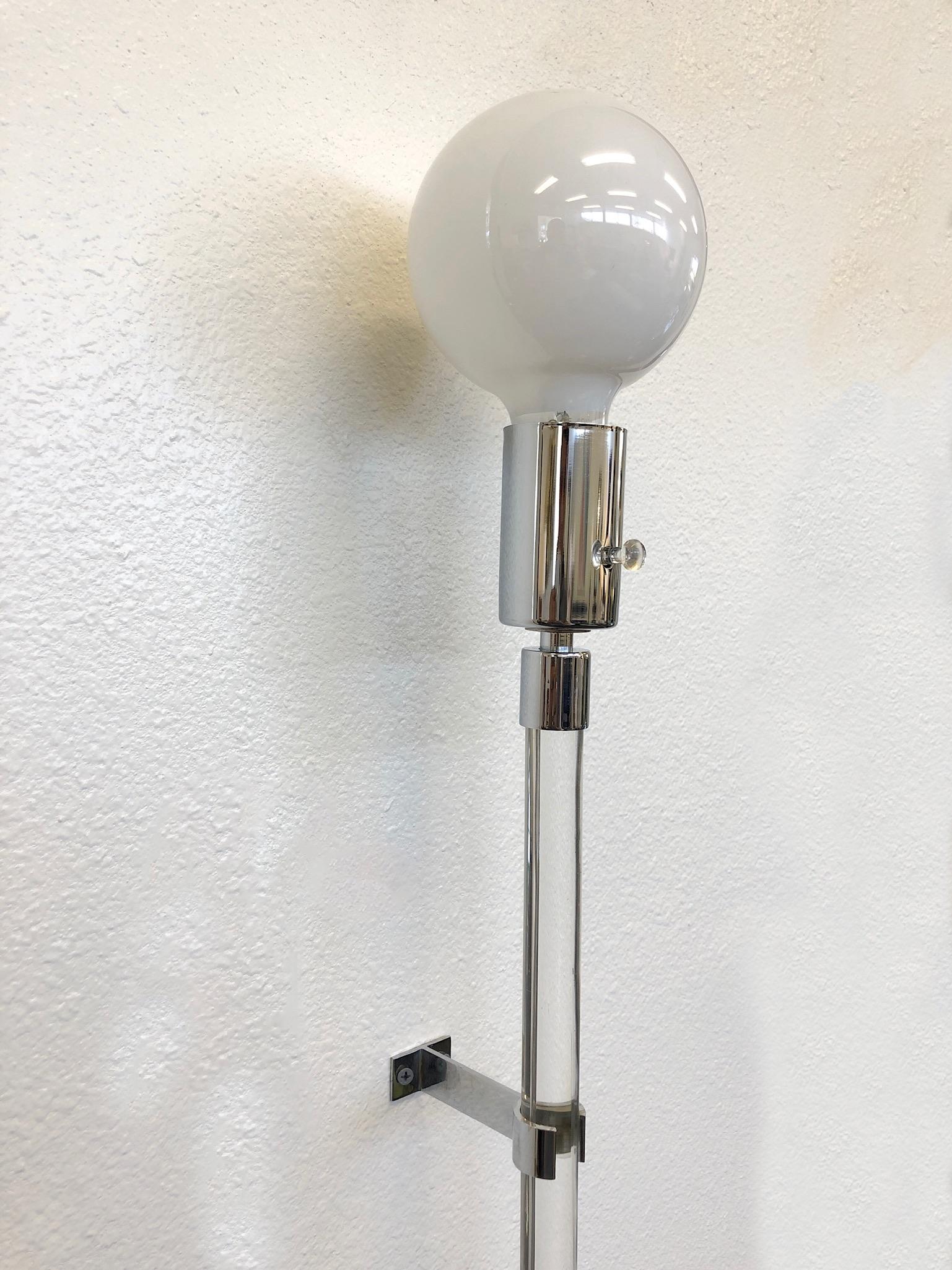 Pair of Chrome and Lucite Wall Sconces by Peter Hamburger For Sale 1