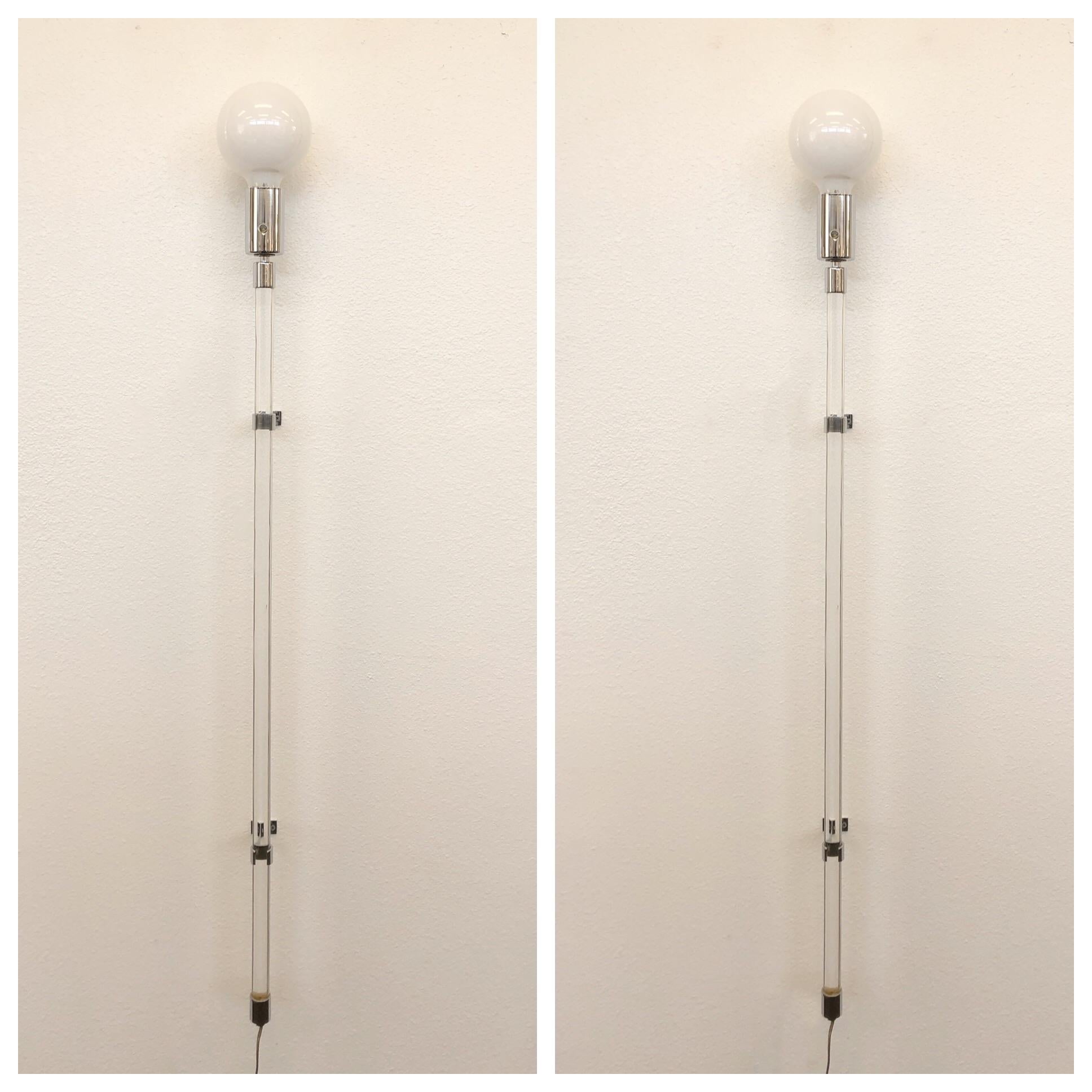 Pair of Chrome and Lucite Wall Sconces by Peter Hamburger For Sale 2