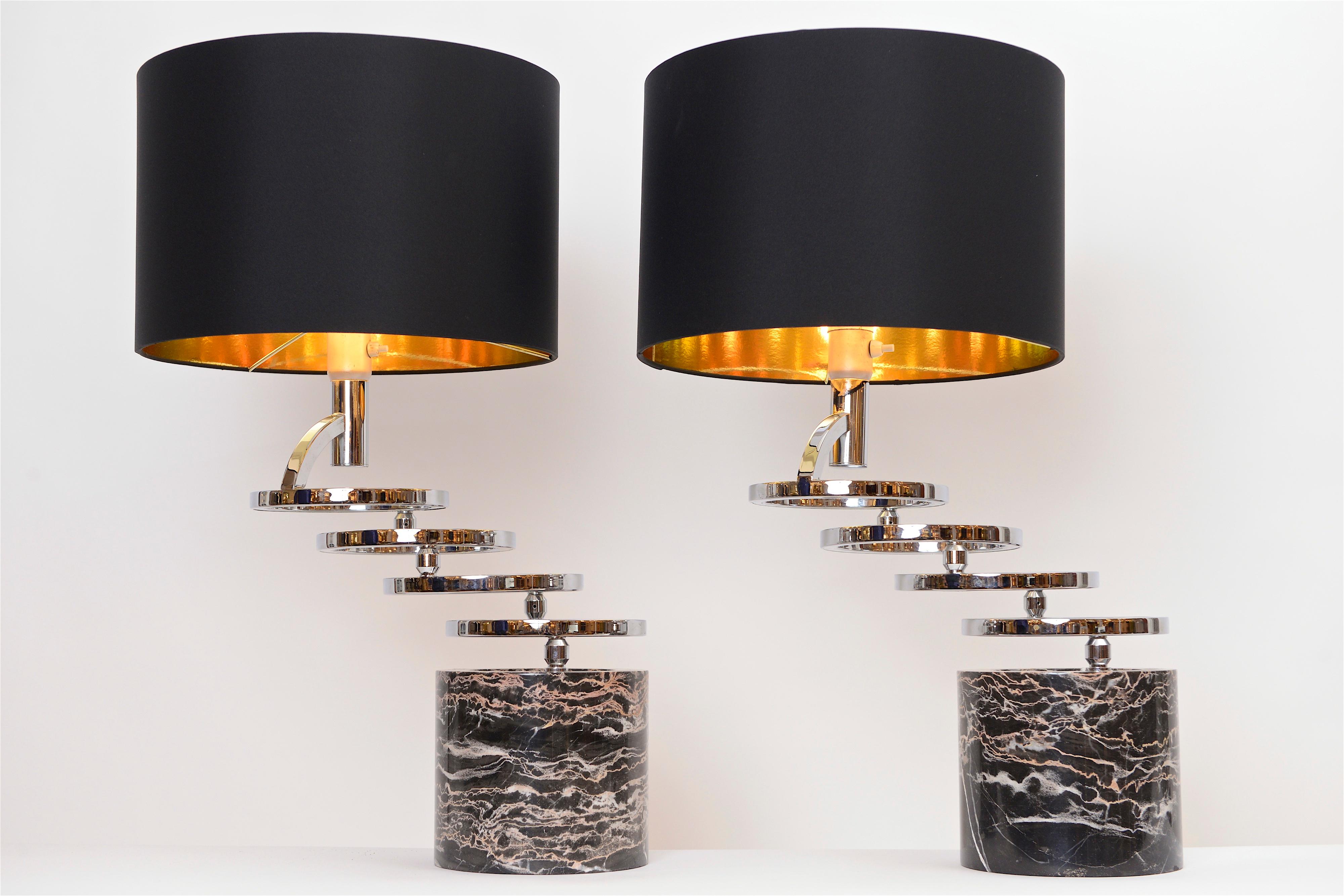 Mid-Century Modern Pair of Chrome and Marble Table Lamps by Banci, circa 1970