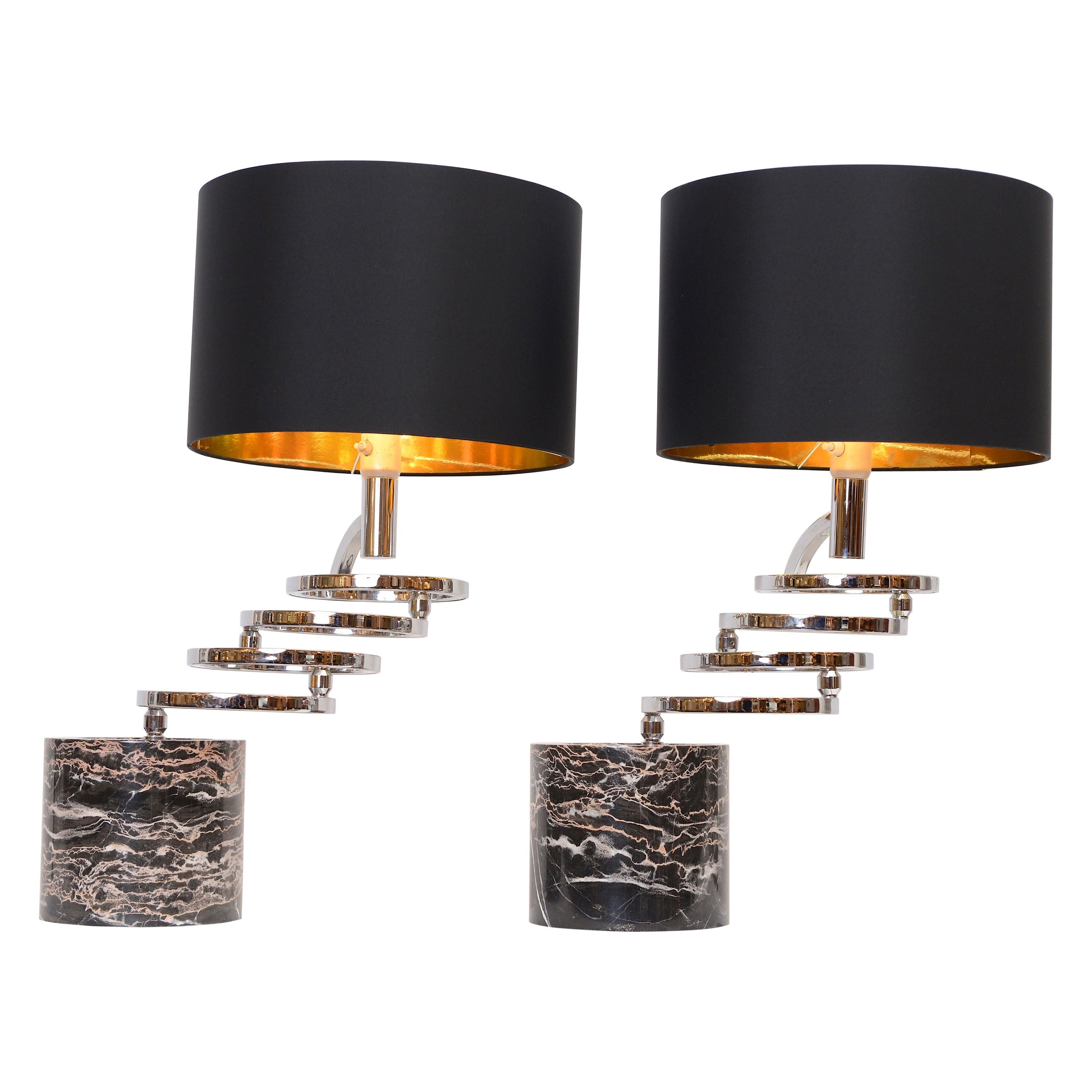 Pair of Chrome and Marble Table Lamps by Banci, circa 1970