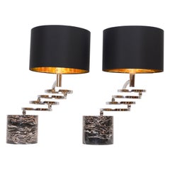 Pair of Chrome and Marble Table Lamps by Banci, circa 1970