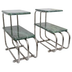 Pair of Wolfgang Hoffman Chrome and Marble End Tables