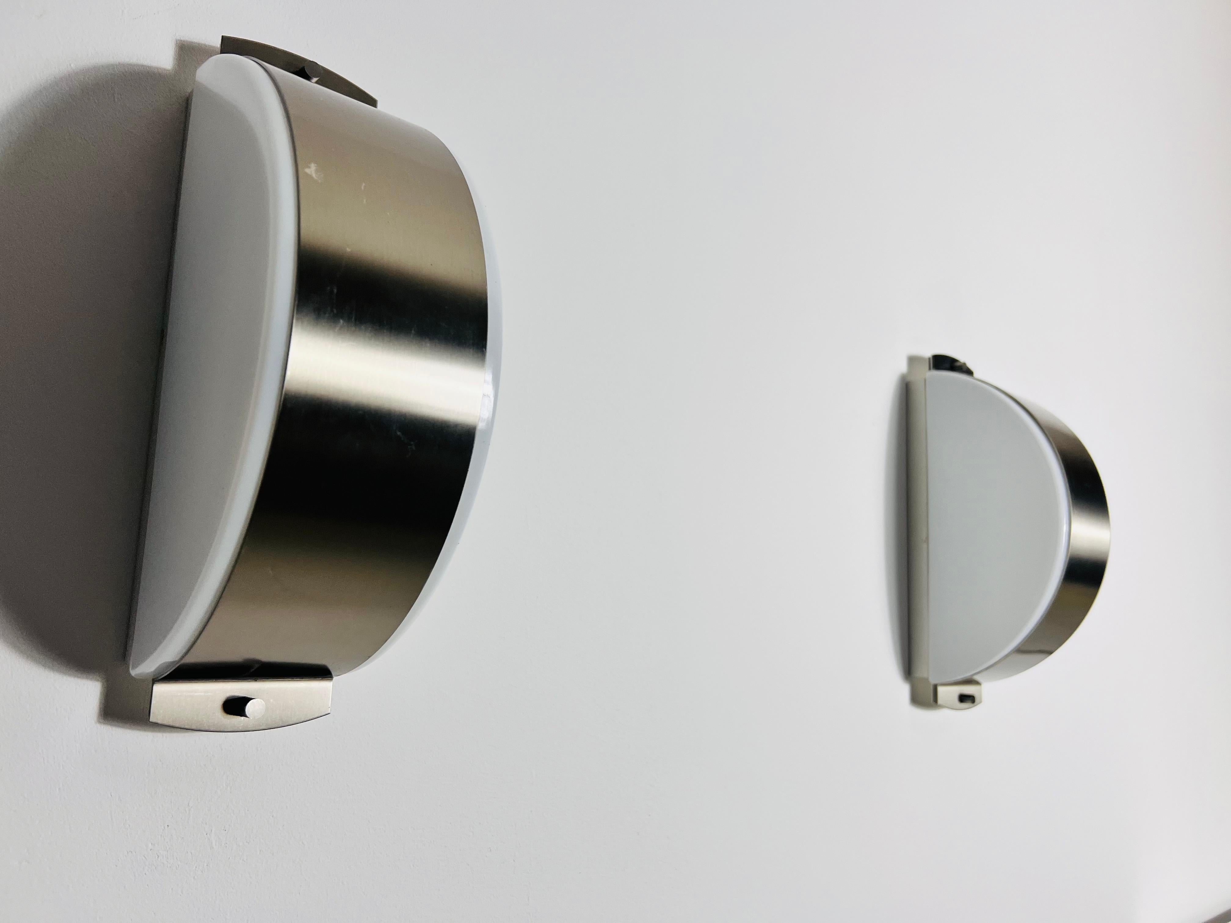 Pair of Chrome and Opaline Glass Wall Lamps by Glashütte Limburg, 1960s For Sale 4