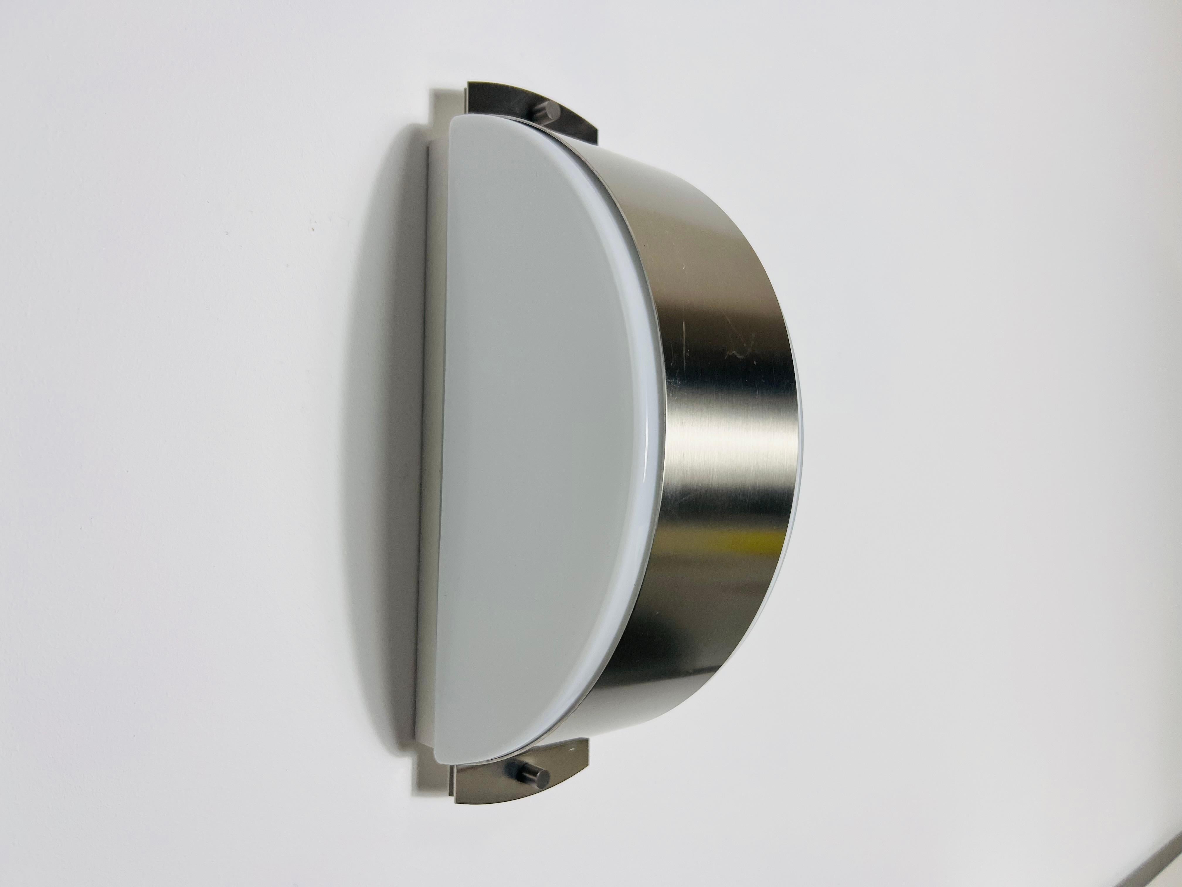 Pair of Chrome and Opaline Glass Wall Lamps by Glashütte Limburg, 1960s For Sale 7