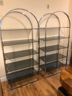 Pair of Chrome and Smoked Glass Étagères