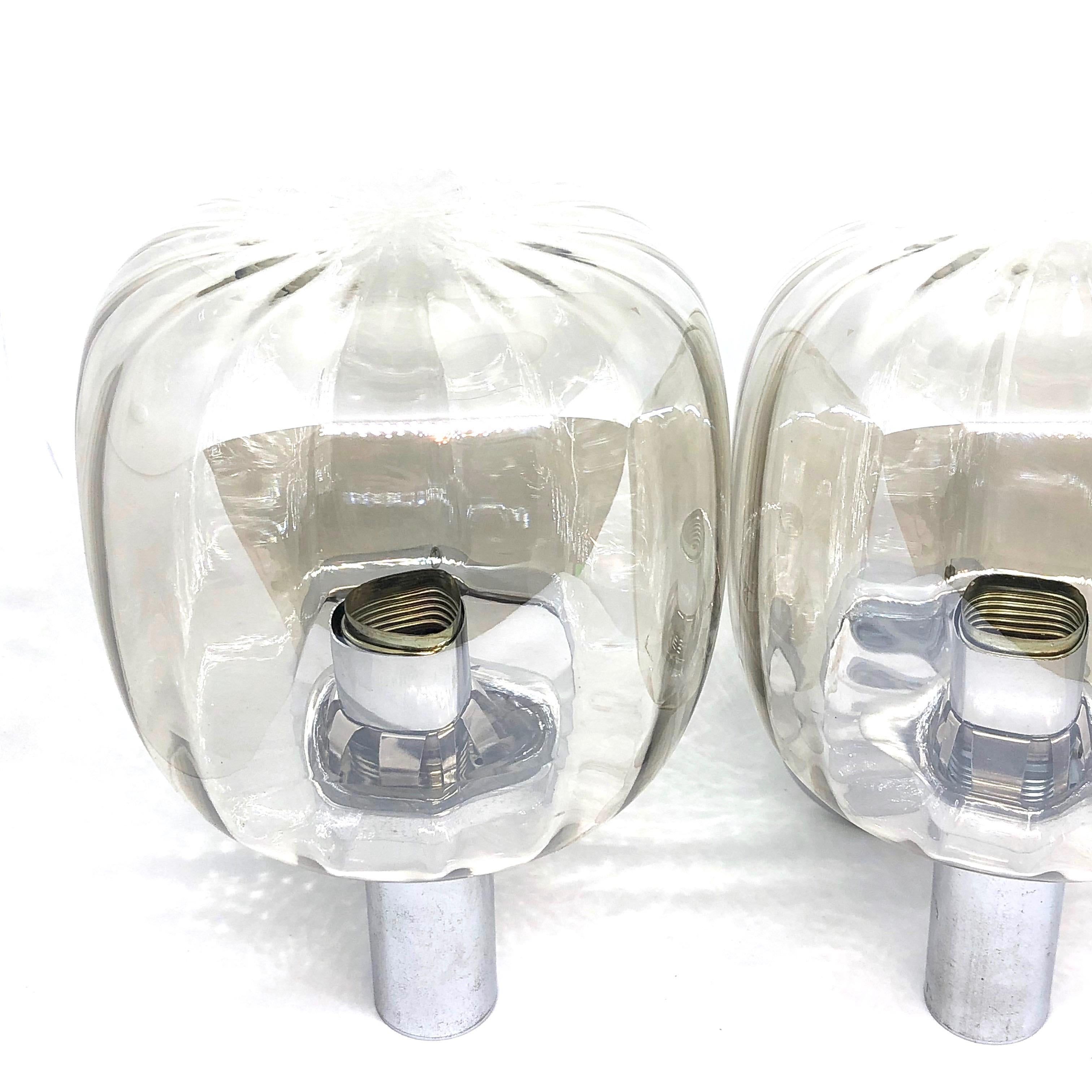 Mid-Century Modern Pair of Chrome and smoked Glass Sconces, Hillebrand Germany, 1970s