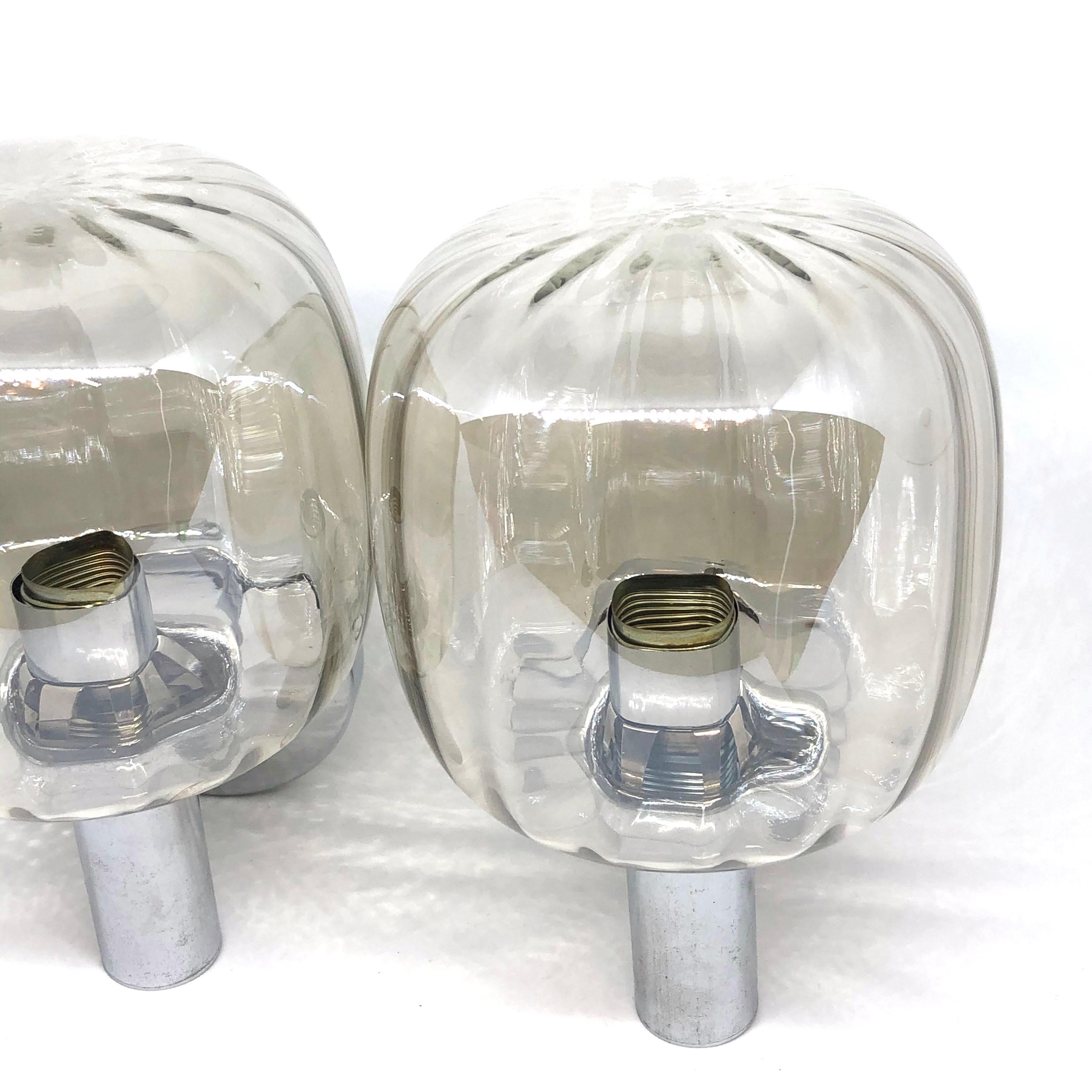 Pair of Chrome and smoked Glass Sconces, Hillebrand Germany, 1970s In Good Condition In Nuernberg, DE