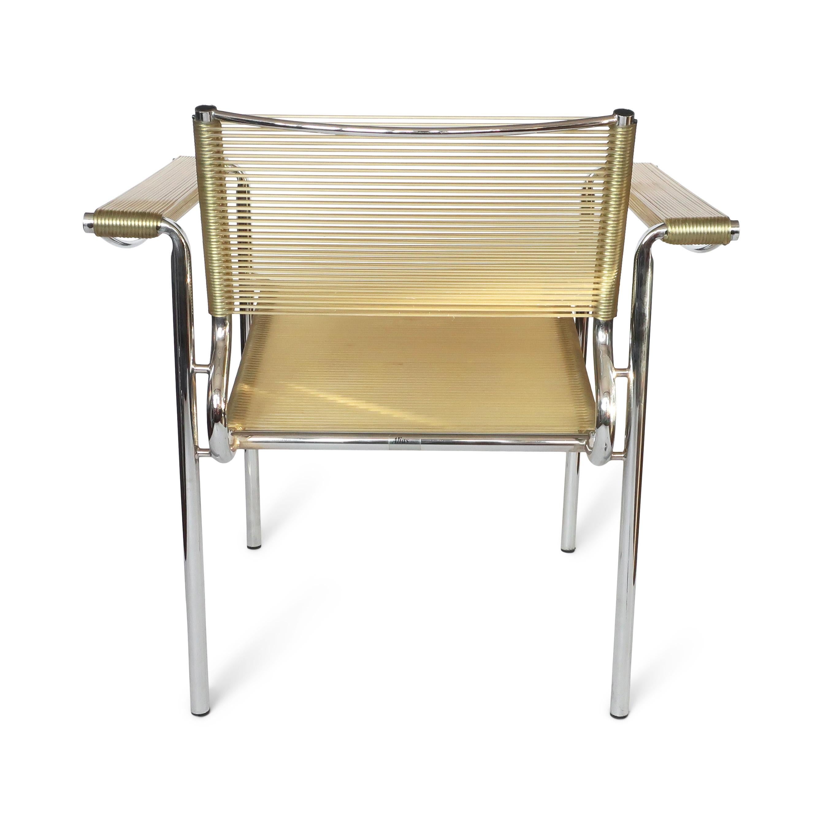 Rubber Pair of Chrome and Tan Spaghetti Armchairs by Giandomenico Belotti for Alias For Sale