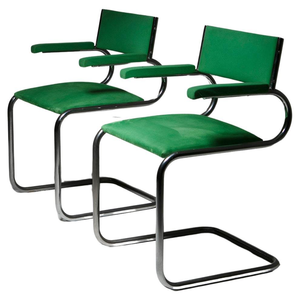 Pair of Chrome and Velvet Armchairs by Luigi Saccardo for Arrmet, Italy, 1970s For Sale