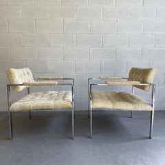 Paire de chaises longues en chrome et velours d'Erwin-Lambeth