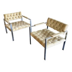 Pair of Chrome and Velvet Lounge Chairs by Erwin-Lambeth