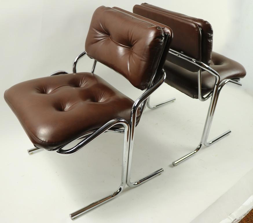 Pair of Chrome and Vinyl Chairs by Jerry Johnson 1