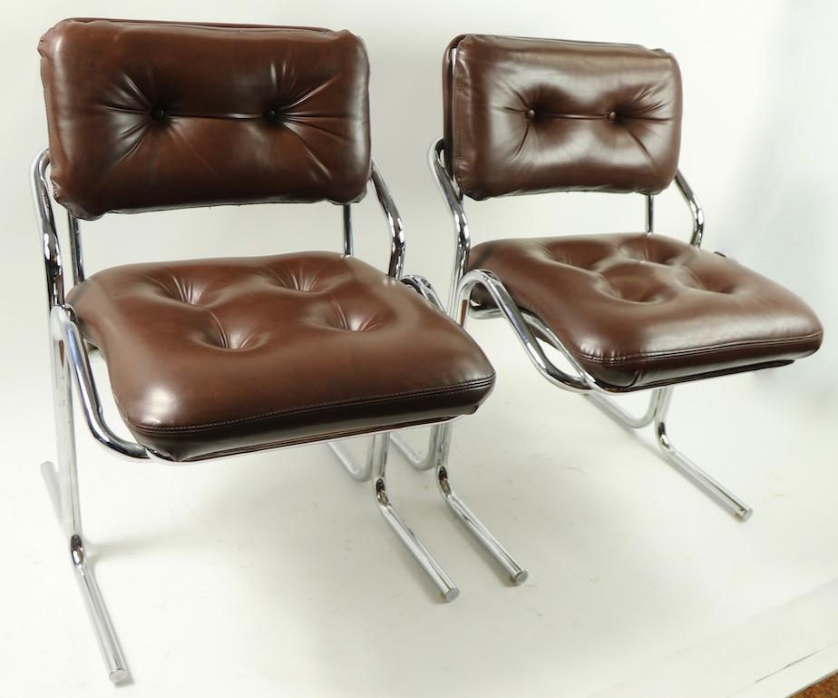 20th Century Pair of Chrome and Vinyl Chairs by Jerry Johnson
