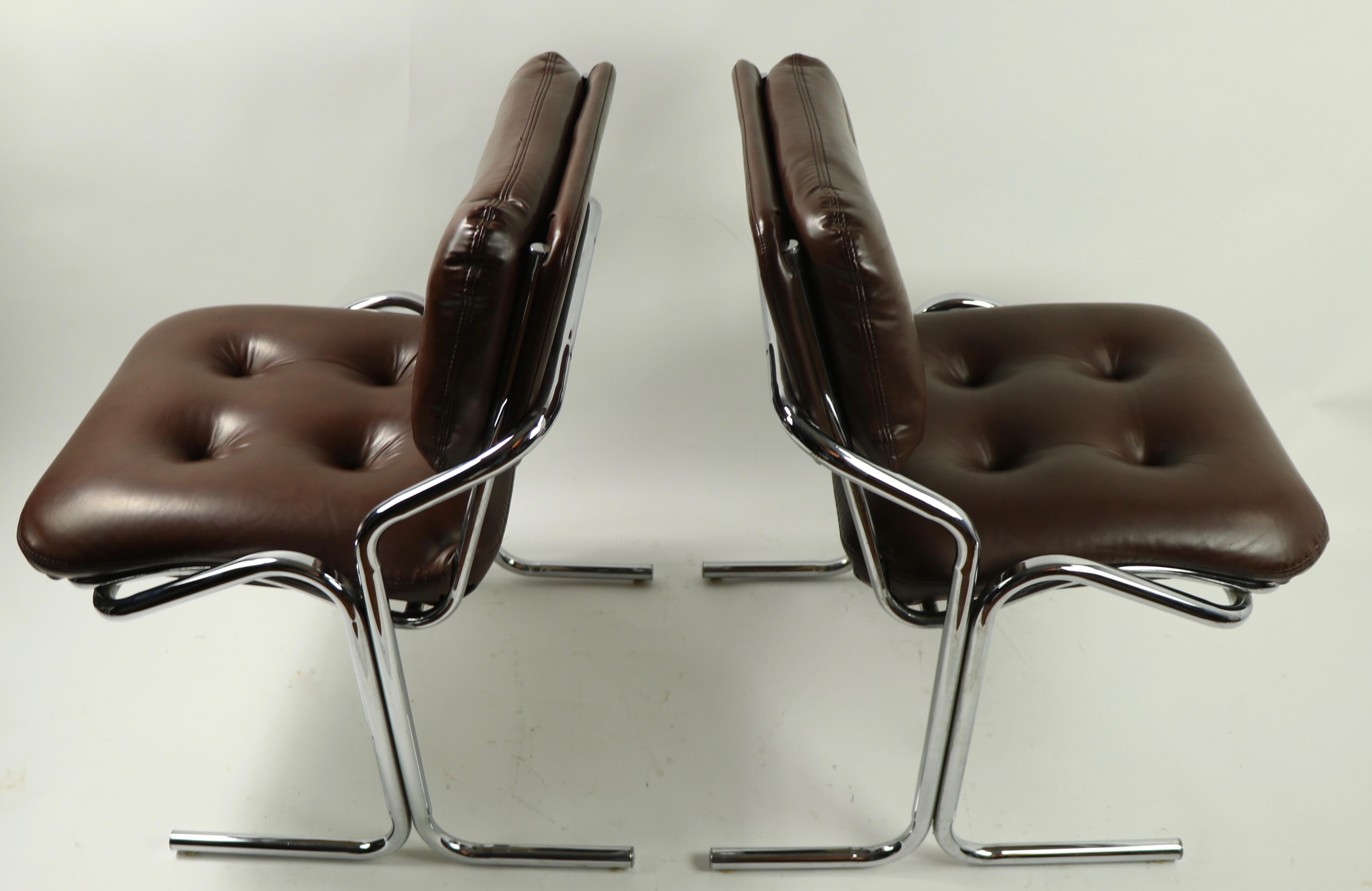 Upholstery Pair of Chrome and Vinyl Chairs by Jerry Johnson