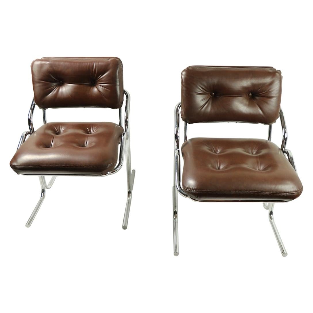 Pair of Chrome and Vinyl Chairs by Jerry Johnson