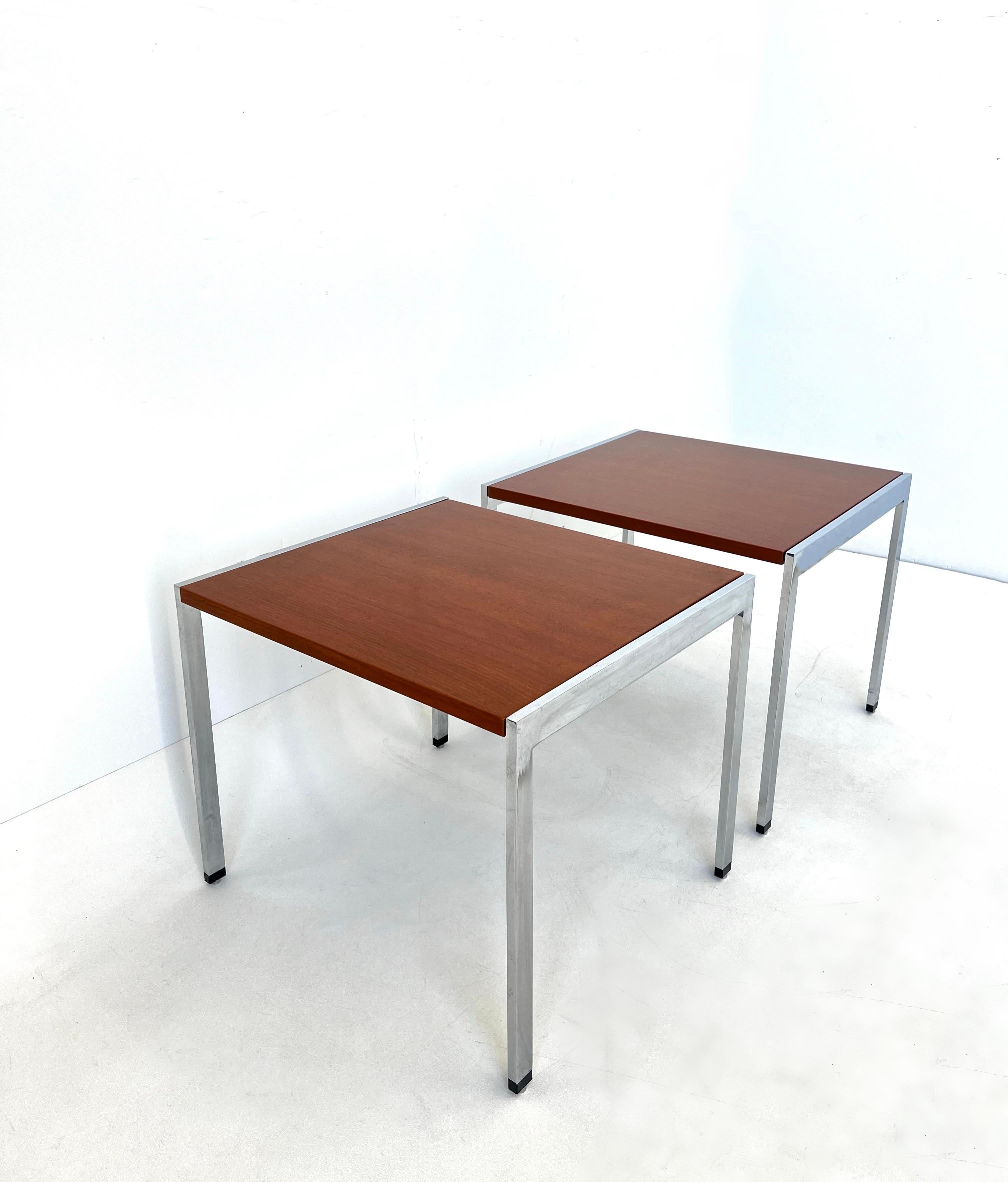 Hand-Crafted Pair of Chrome and Walnut Side Tables by Ward Bennett  For Sale