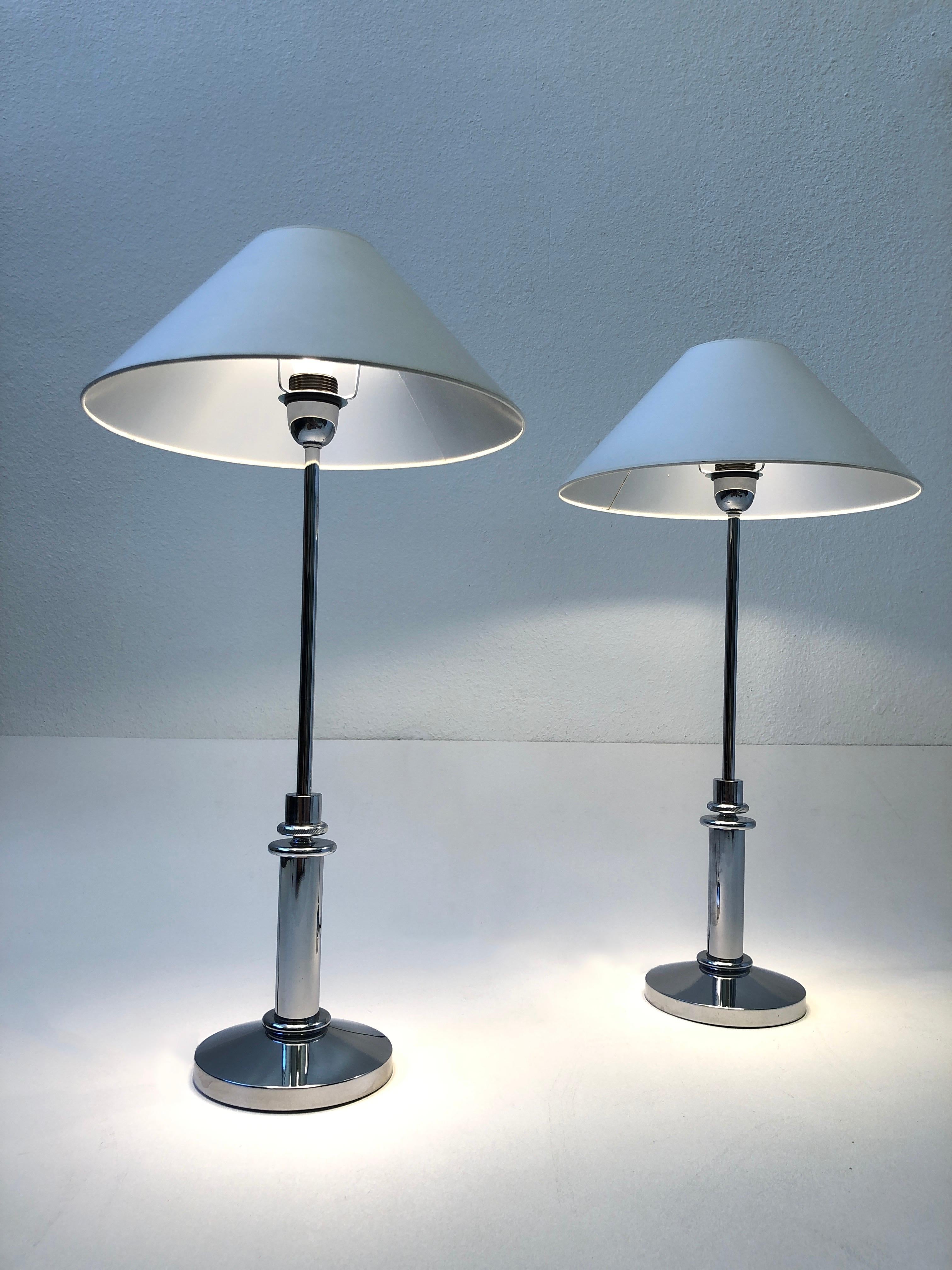 Pair of Chrome and White Table Lamps by Mirak In Good Condition In Palm Springs, CA