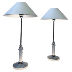 Pair of Chrome and White Table Lamps by Mirak
