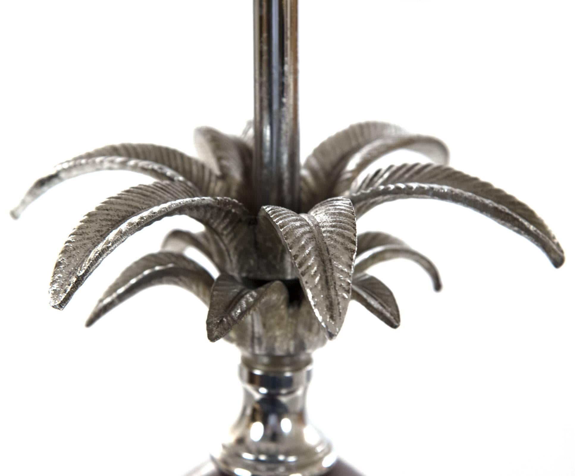 Hollywood Regency Pair of Chrome and Wood Pineapple Form Table Lamps For Sale