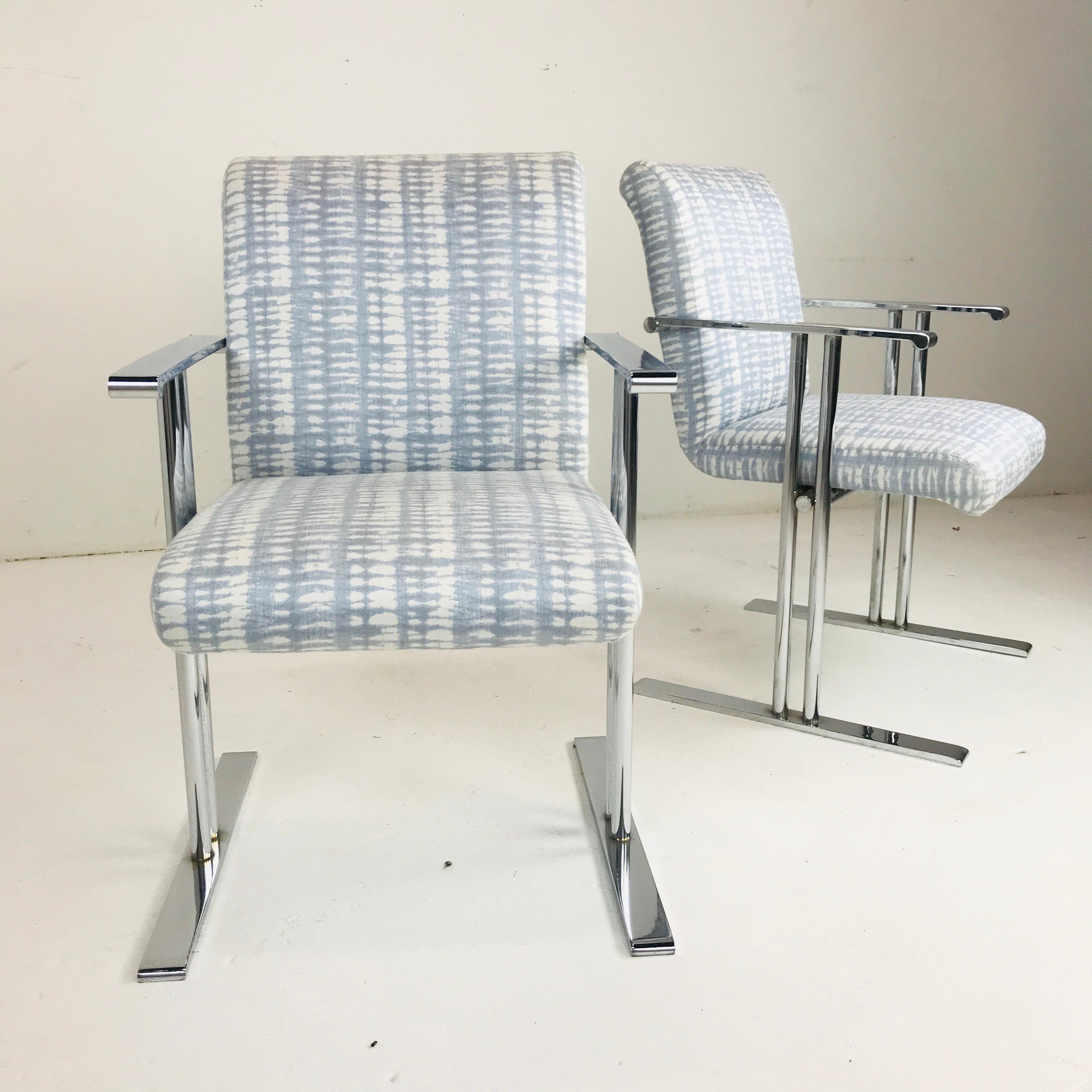 Polychromed Pair of Chrome Armchairs by Directional For Sale