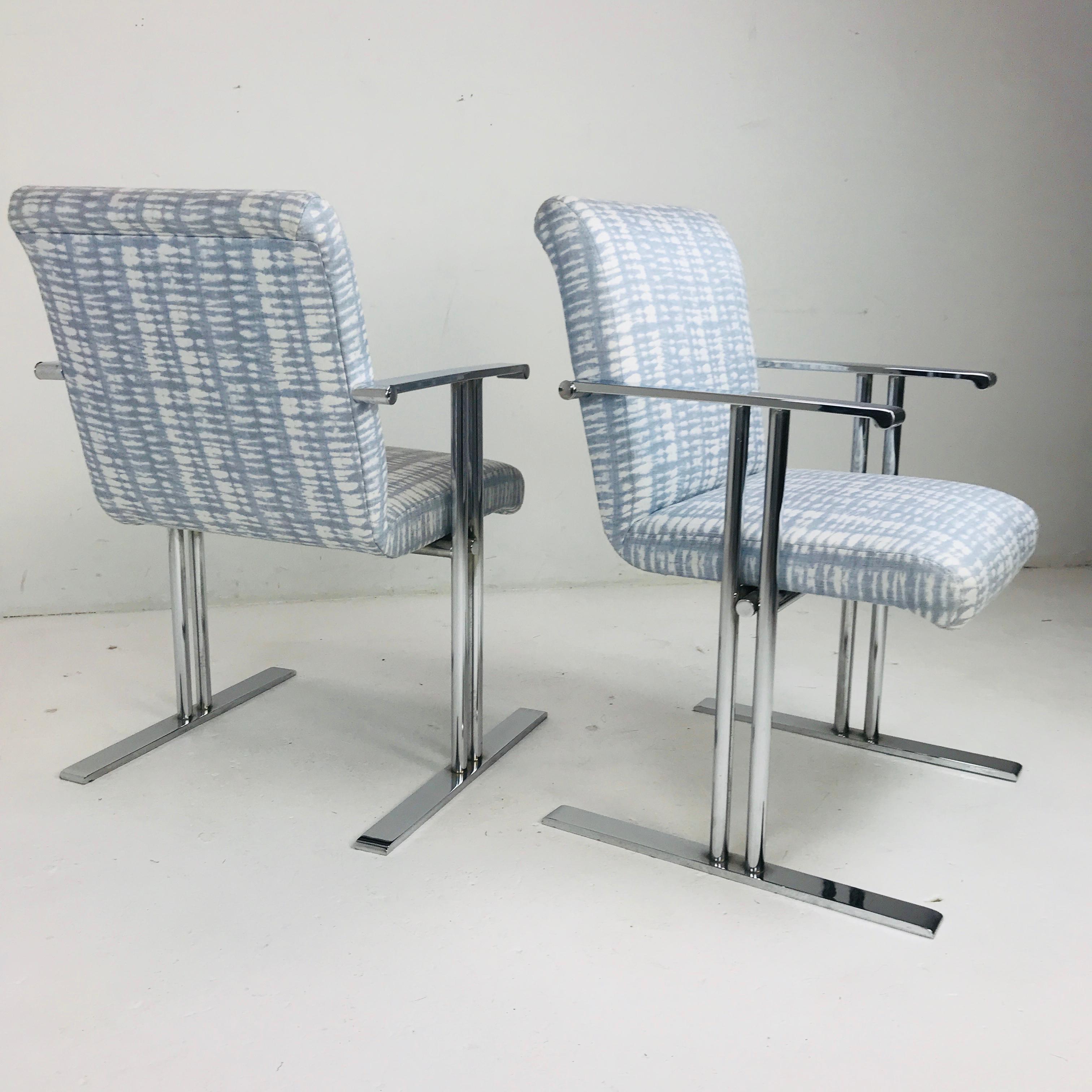 Upholstery Pair of Chrome Armchairs by Directional For Sale