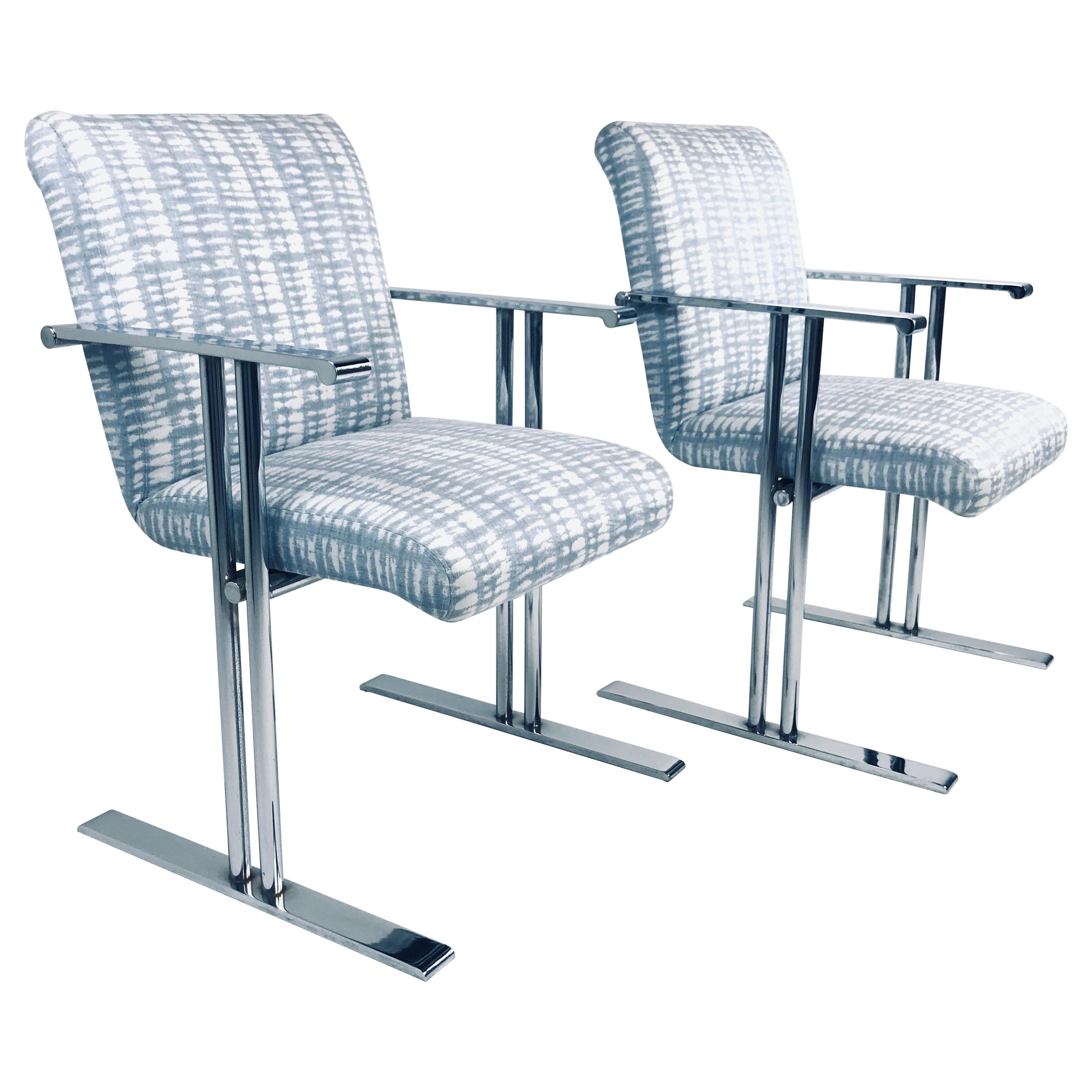 Pair of Chrome Armchairs by Directional For Sale