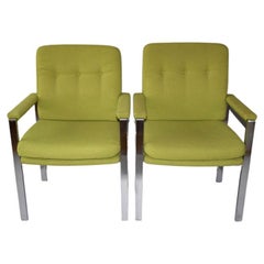 Vintage Pair of Chrome Armchairs in the style of Milo Baughman, 1970s
