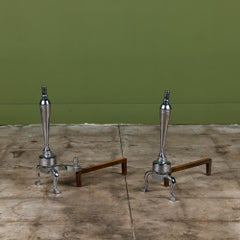 Pair of Chrome Art Deco Andirons by Packard Malloy, Mid-20th Century