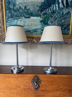 Pair of chrome art deco small table lamps