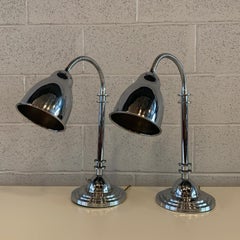 Pair of Chrome Art Deco Style Goose Neck Table Lamps