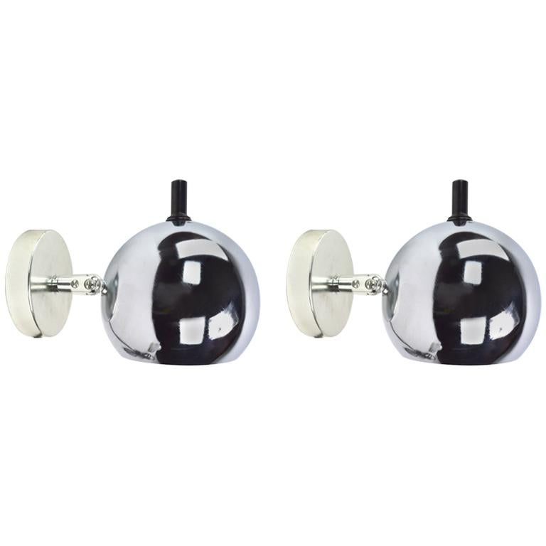 Pair of Chrome Ball Pin Up Sconces by Lightolier