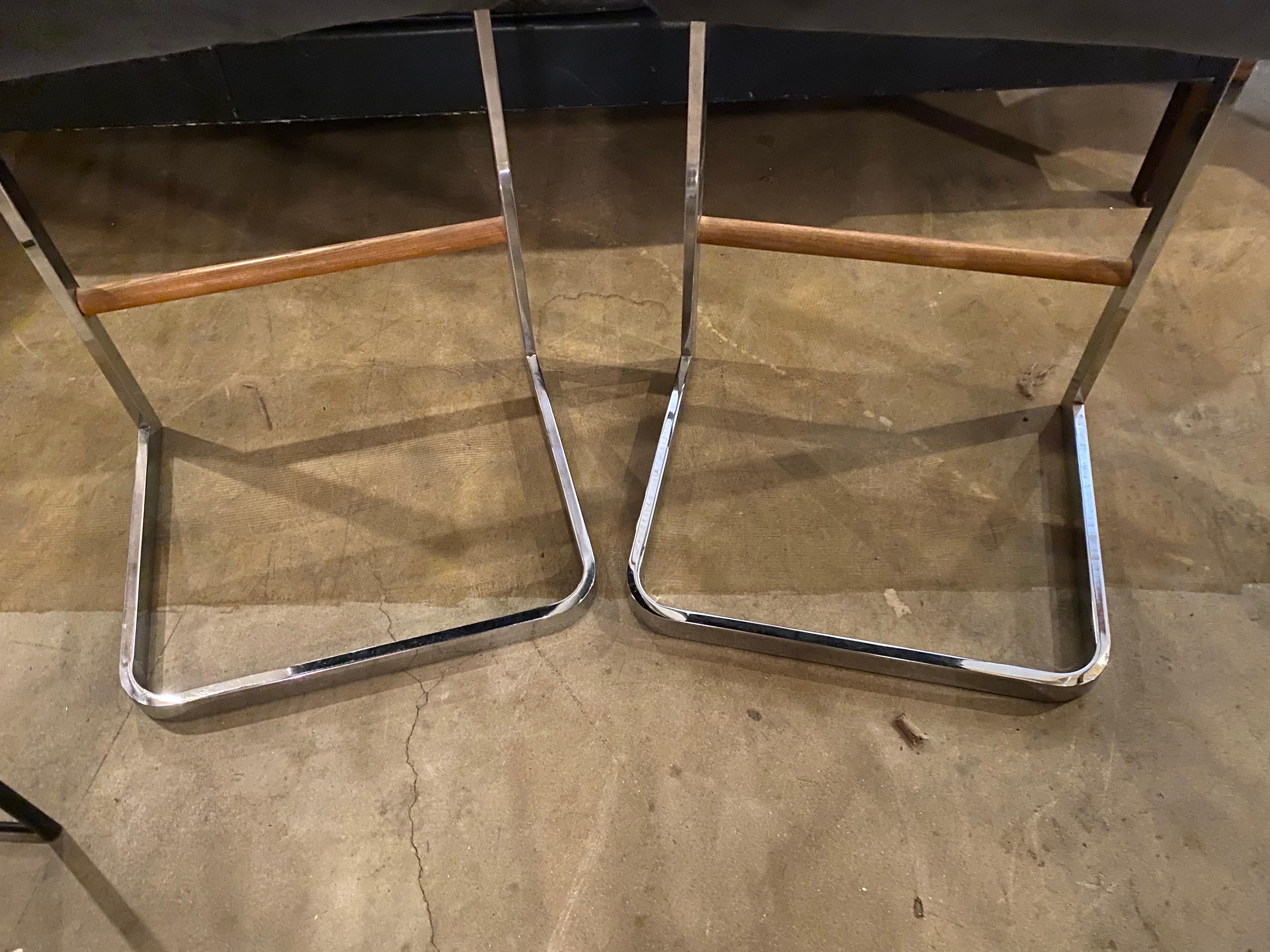 Pair of Chrome Bar Stools by Design Institute America In Good Condition In San Antonio, TX