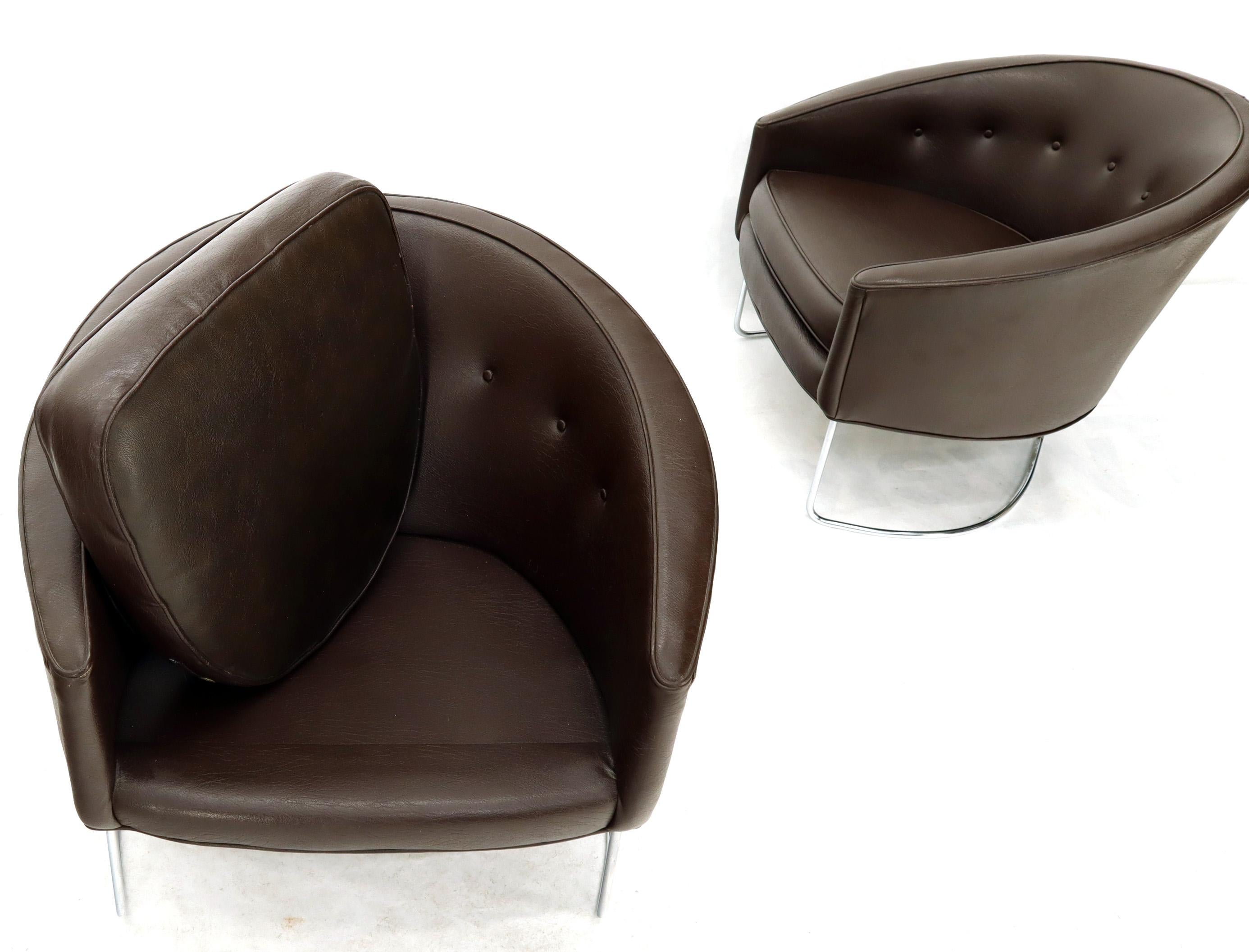 Pair of Chrome Bases Barrel Back Tub Chairs For Sale 2