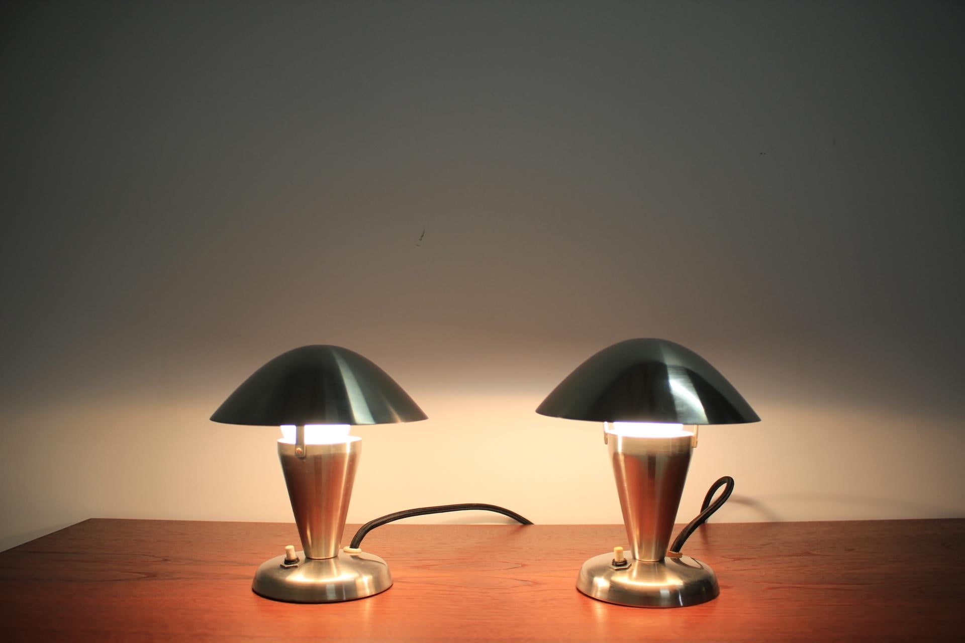 Pair of Chrome Bauhaus Table Lamps, 1930s (Tschechisch)