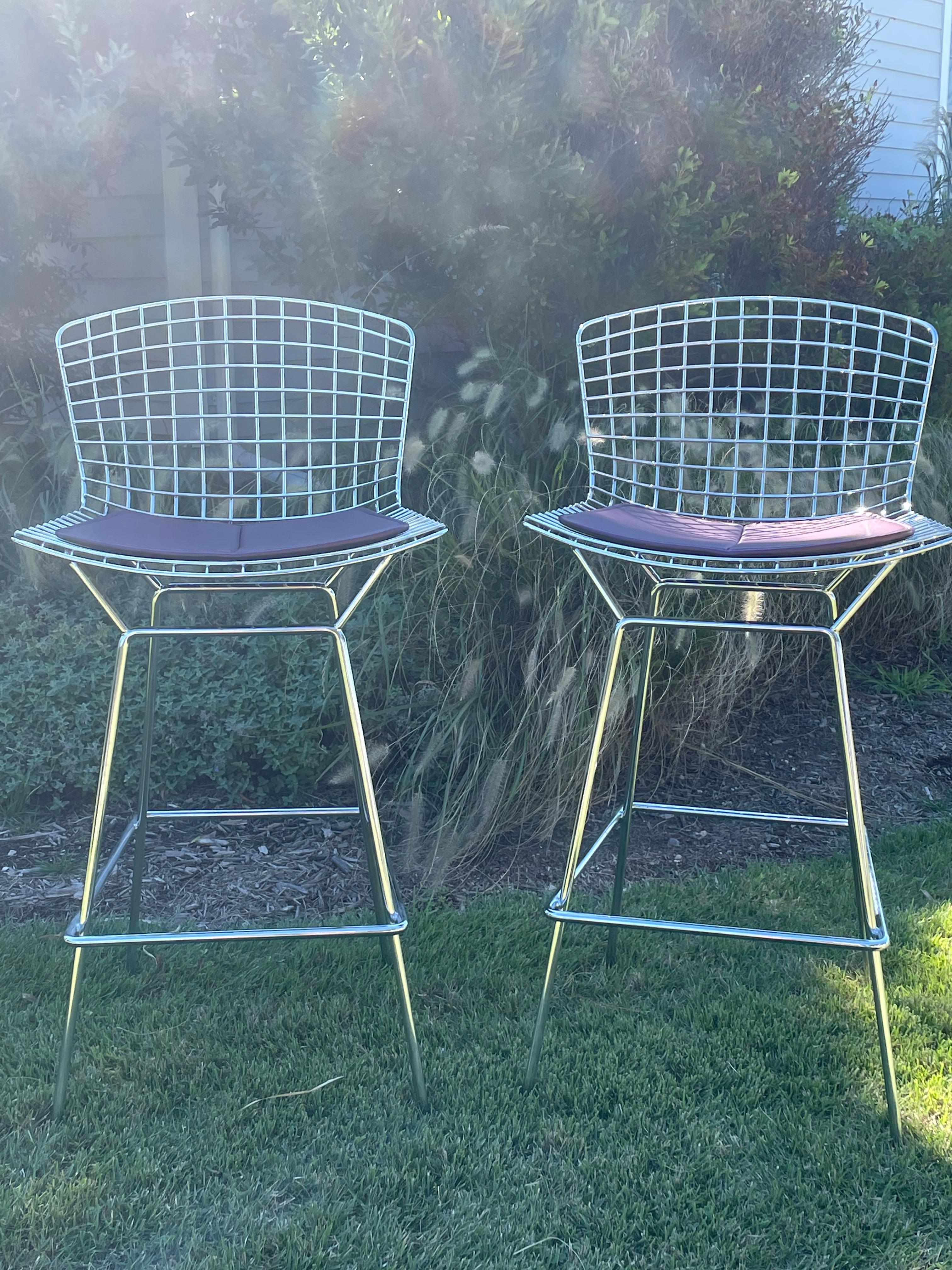 Steel Pair of Chrome Bertoia Bar Stools from Knoll For Sale