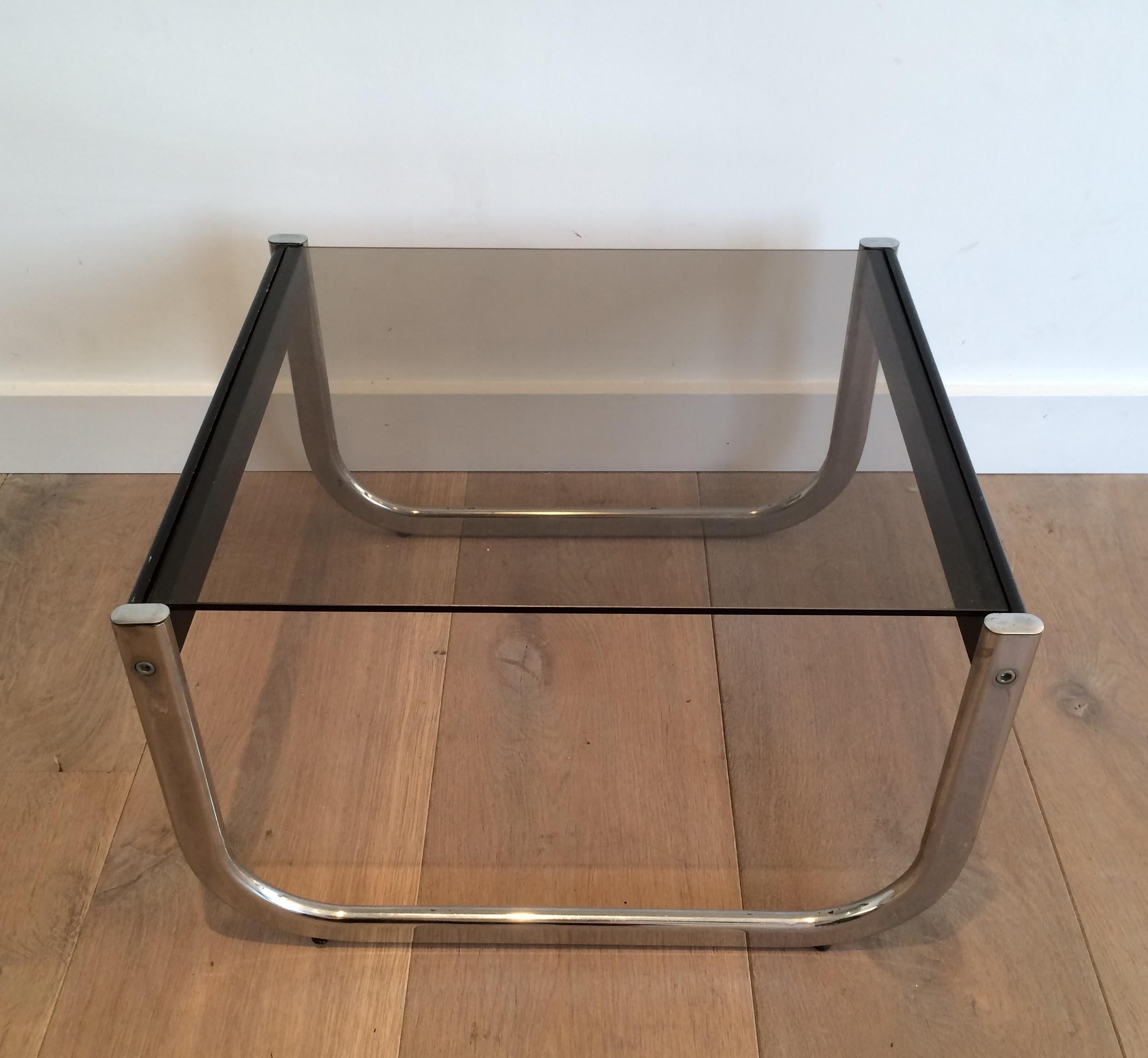 Late 20th Century Pair of Chrome, Black Wood and Glass Side Tables For Sale